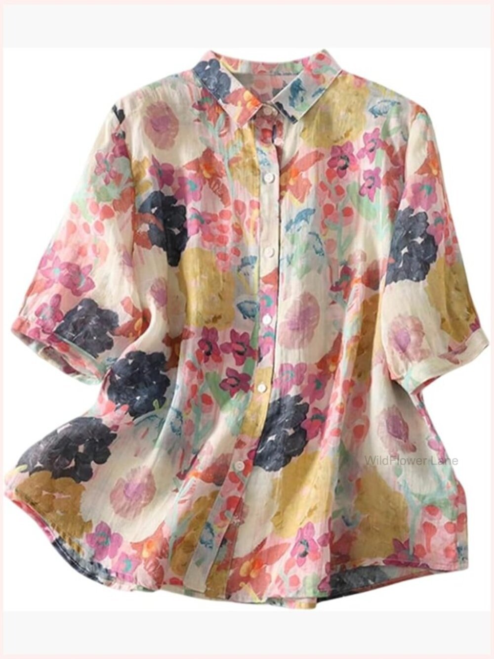 Boho Floral Button Down Blouse Lightweight Summer Shirt